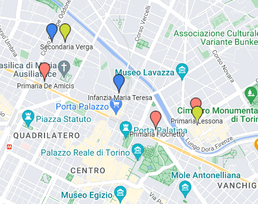 Mappa dei plessi dell'Istituto Comprensivo Regio Parco di Torino